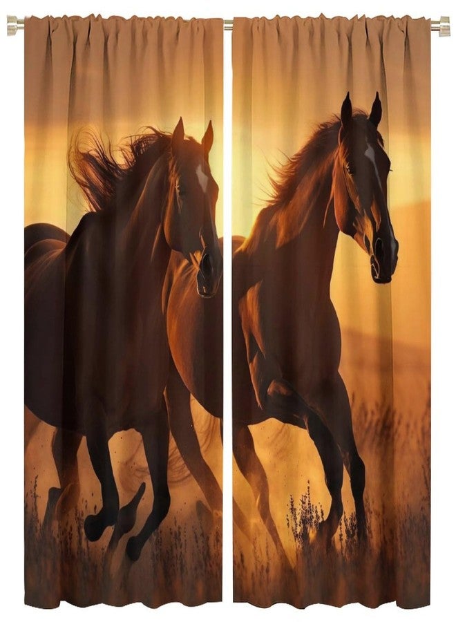 YCness Horse Window Curtains, Western Wild Galloping Horses Curtains for Living Room,Rustic Farm Animal Cowboy Running Horse Drapes 2 Panel Sets,42x45 Inch - Image 1